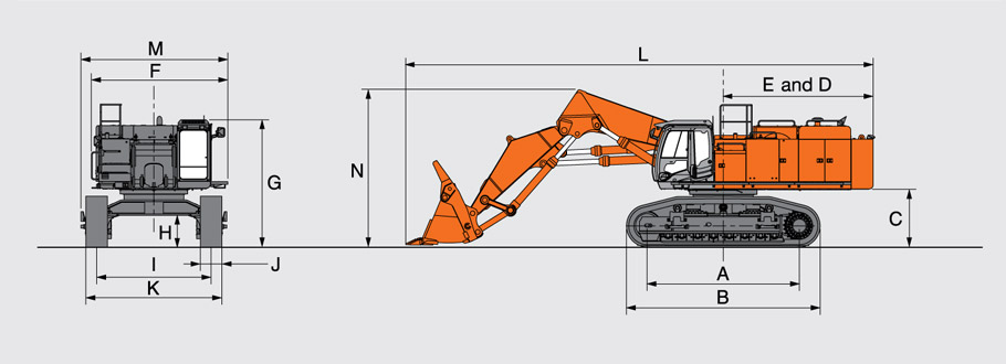 Габаритные размеры экскаватора Hitachi ZX850-3